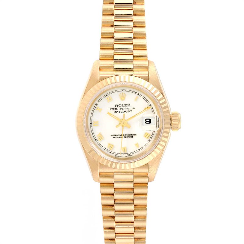 Rolex President Datejust Yellow Gold White Roman Dial Ladies Watch ...