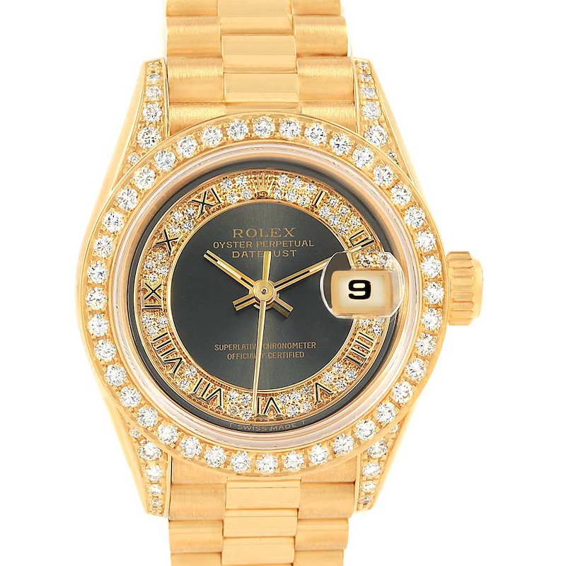 Rolex President Crown Collection Yellow Gold Diamond Ladies Watch 69158 SwissWatchExpo