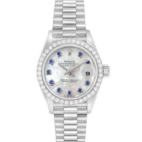 Photo of Rolex President White Gold MOP Sapphire Watch Ladies 69179 Box Papers
