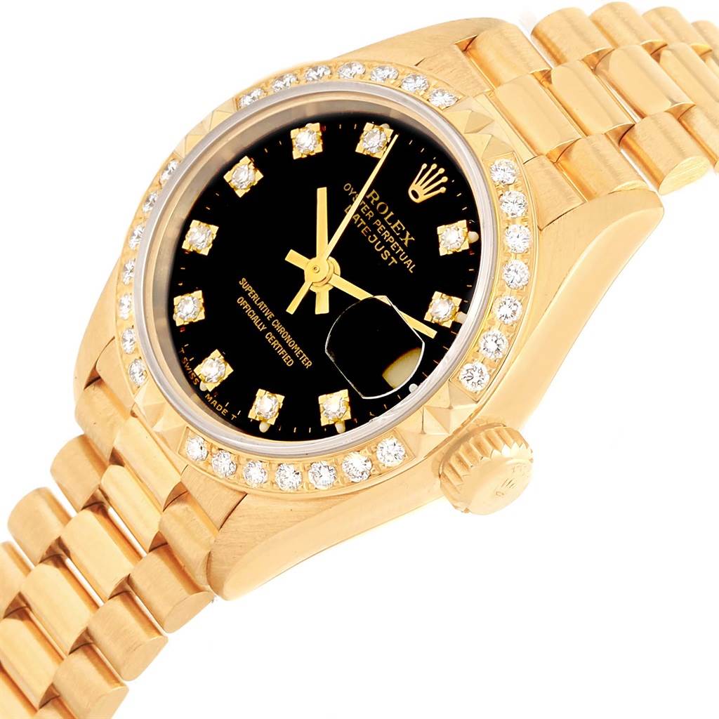 Rolex President Datejust Yellow Gold Pyramid Diamond Bezel Watch 69258 ...