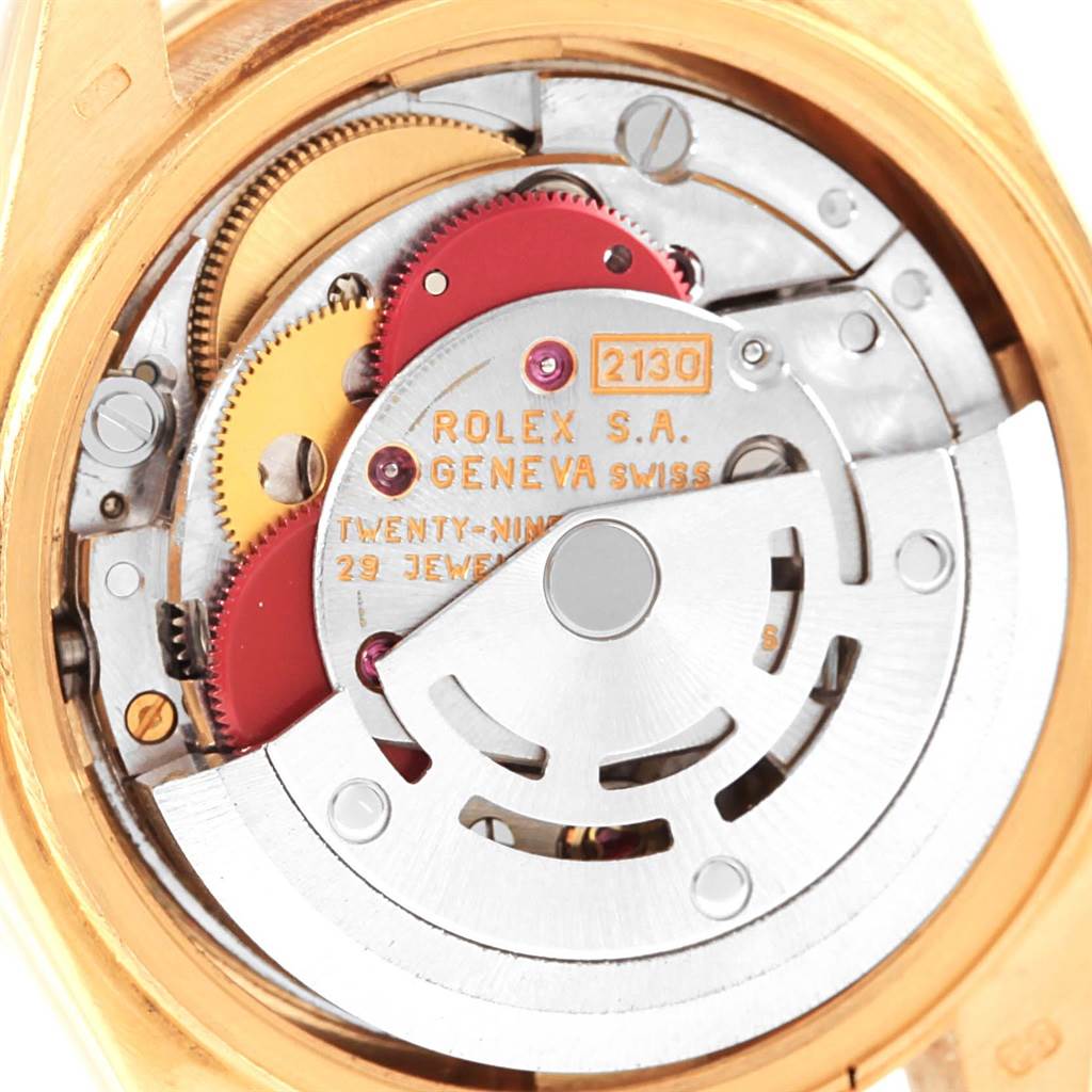 This image shows a close-up of the inner mechanical movement of the Rolex President 69178 Women
s Yellow Gold Champagne Dial 69178 Women
s Yellow Gold Champagne Dial watch model.