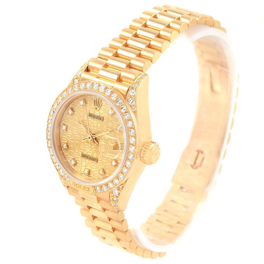 This is the Rolex President 69158 Women's Yellow Gold Champagne Dial 69158 Women's Yellow Gold Champagne Dial model watch shown at a three-quarter angle, displaying the dial, bezel, crown, and bracelet.