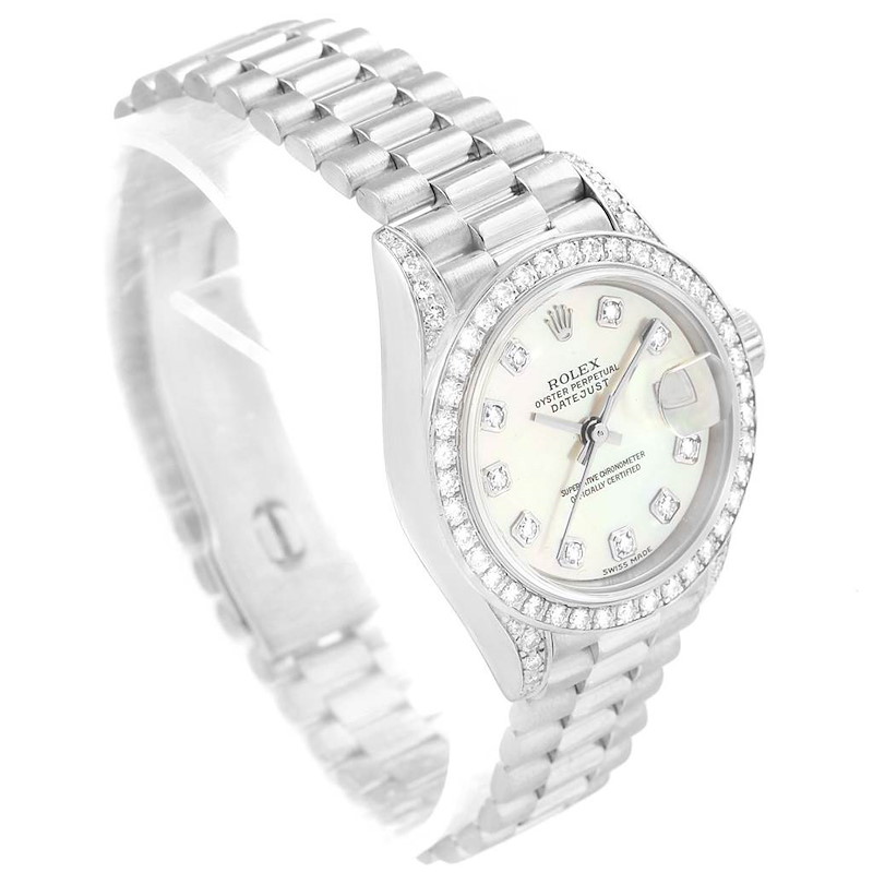 Rolex President White Gold MOP Diamond Dial Bezel Lugs Ladies Watch 79159