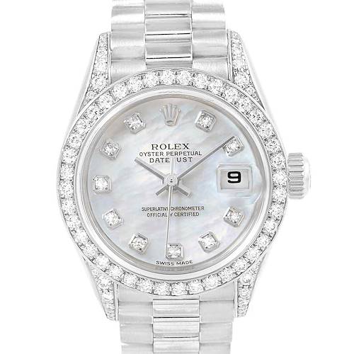 Photo of Rolex President White Gold MOP Diamond Dial Bezel Lugs Ladies Watch 79159