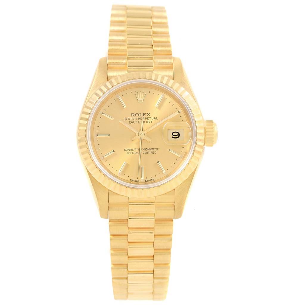The image shows a Rolex President 69178 Women's Yellow Gold Champagne Dial 69178 Women's Yellow Gold Champagne Dial model watch from a front angle, including the dial, bezel, case, and bracelet.