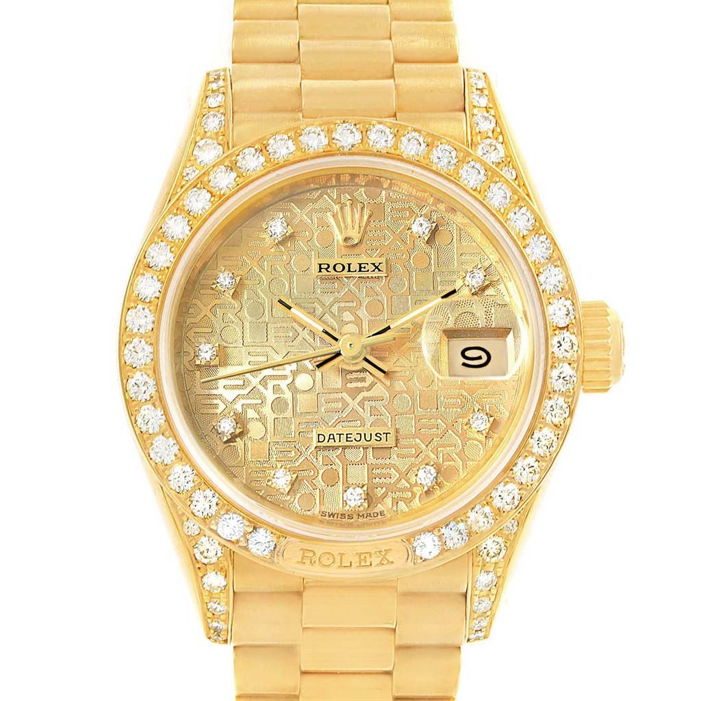 ladies 18k gold rolex datejust president diamond watch