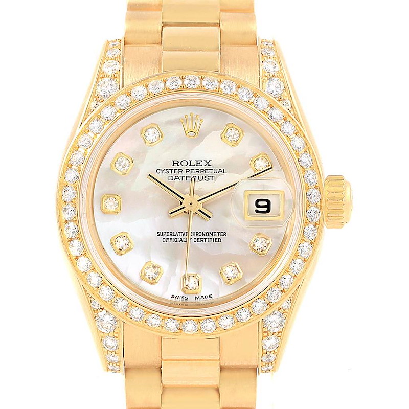 Rolex President Yellow Gold Diamond Dial Bezel Lugs Ladies Watch 179158 SwissWatchExpo