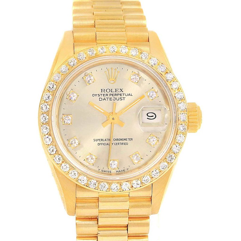 Rolex President Datejust 26 Yellow Gold Diamond Ladies Watch 69138 SwissWatchExpo