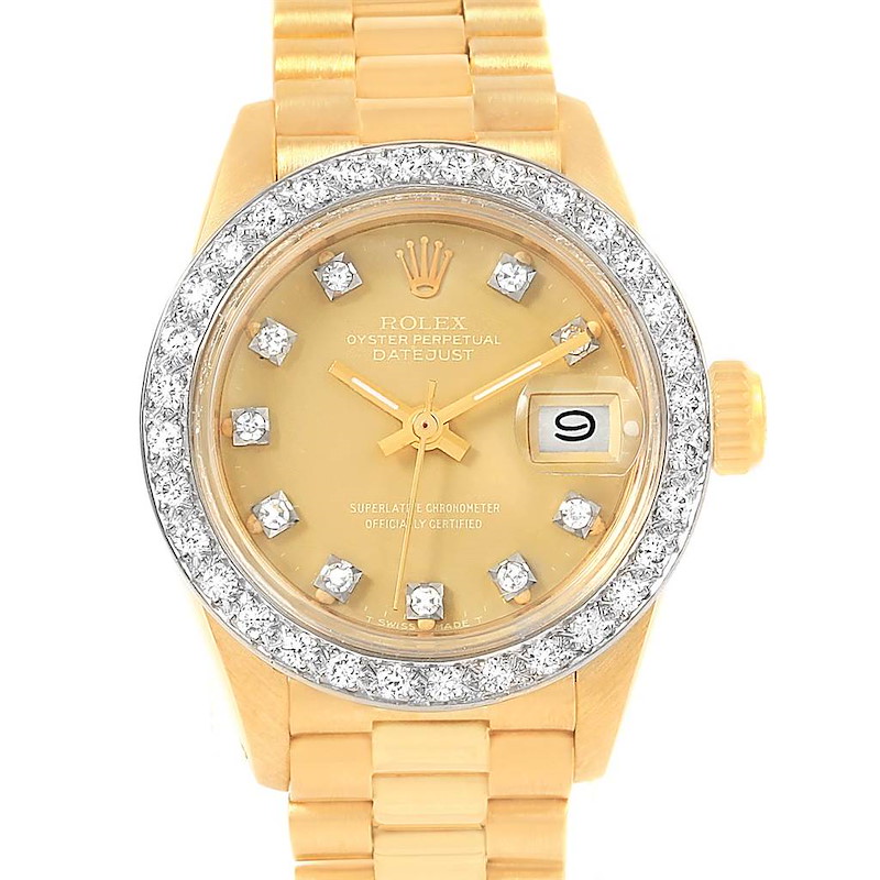 Rolex Datejust President 18K Yellow Gold Diamond Ladies Watch 6917 SwissWatchExpo