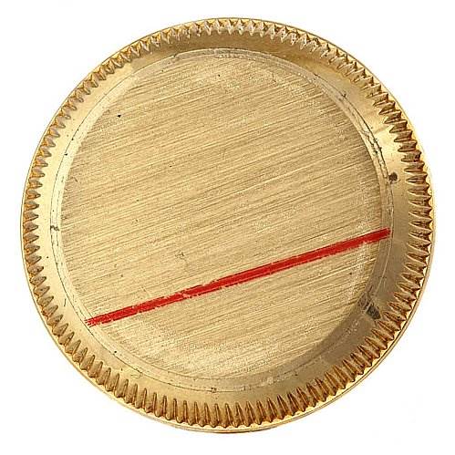 This image shows the case back of a Rolex President 69068 Women
s Yellow Gold Mother of Pearl Dial 69068 Women
s Yellow Gold Mother of Pearl Dial model watch, viewed from above.