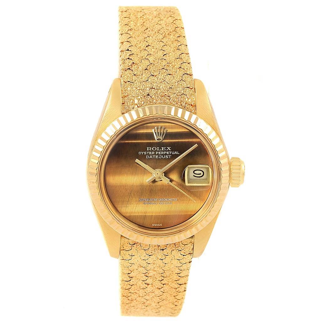 The image shows a front view of the Rolex President 6917 Women's Yellow Gold Brown Dial 6917 Women's Yellow Gold Brown Dial model, displaying the watch face, bezel, crown, and strap.