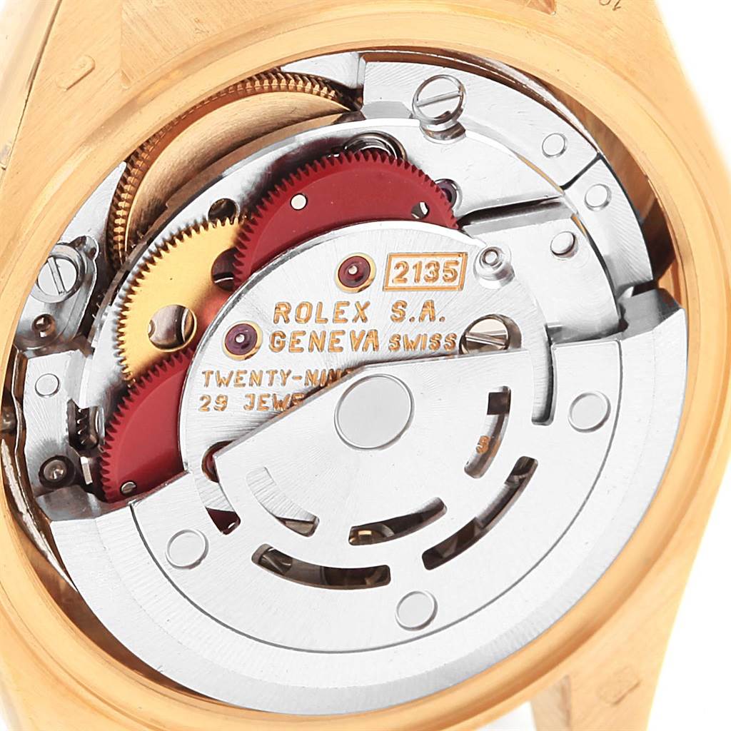 The image shows the Rolex President 69178 Women
s Yellow Gold Champagne Dial 69178 Women
s Yellow Gold Champagne Dial model
s inner mechanical movement from a close-up angle.