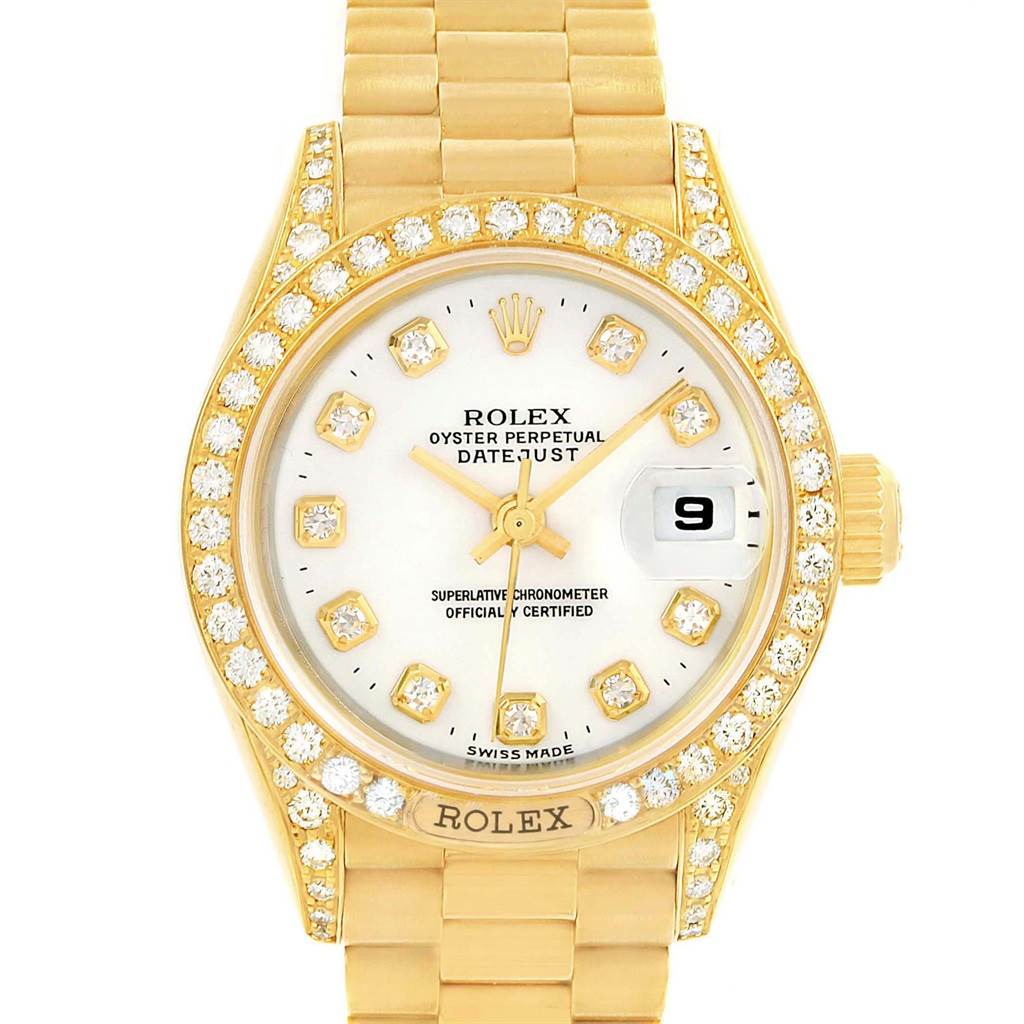 Rolex President Crown Yellow Gold White Diamond Dial Ladies Watch 69158 ...