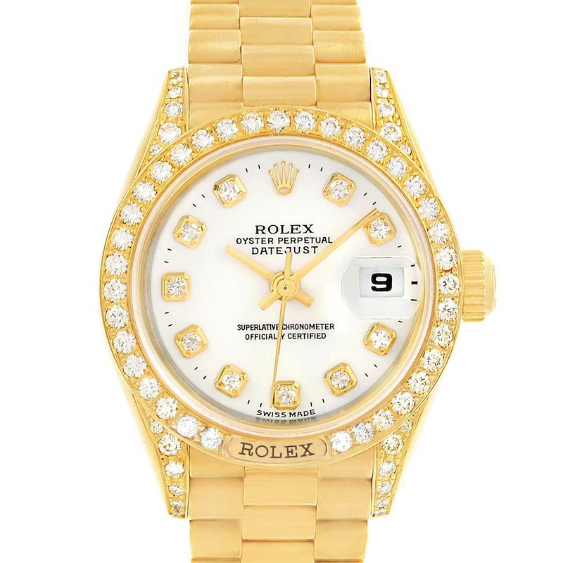 Rolex President Crown Yellow Gold White Diamond Dial Ladies Watch 69158 SwissWatchExpo