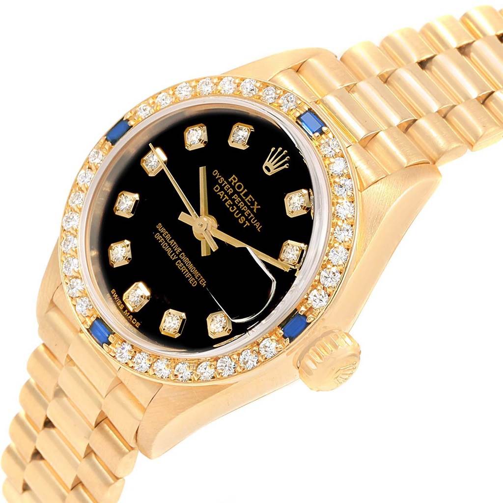 Rolex President Datejust Yellow Gold Diamond Sapphire Ladies Watch ...