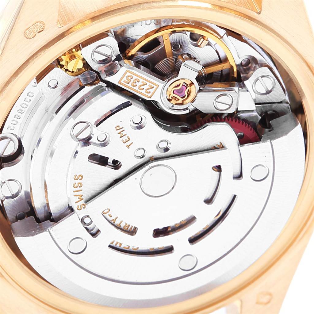 The image shows the movement mechanism of a Rolex President 79088 Women's Yellow Gold Black Dial 79088 Women's Yellow Gold Black Dial model watch, viewed from the back.