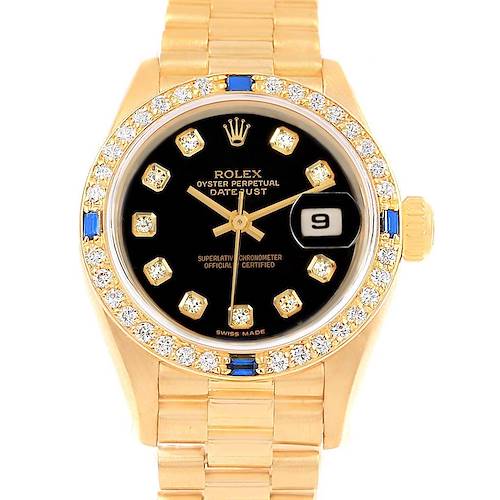 Photo of Rolex President Datejust Yellow Gold Diamond Sapphire Ladies Watch 79088