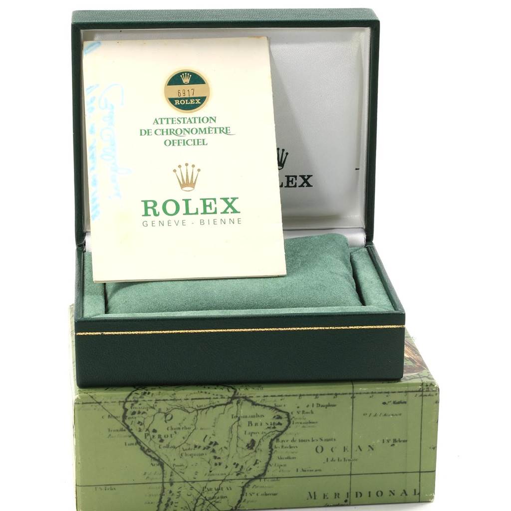 The image shows the packaging, certificate, and cushion for a Rolex President 6917 Women's Yellow Gold Champagne Dial 6917 Women's Yellow Gold Champagne Dial model watch.