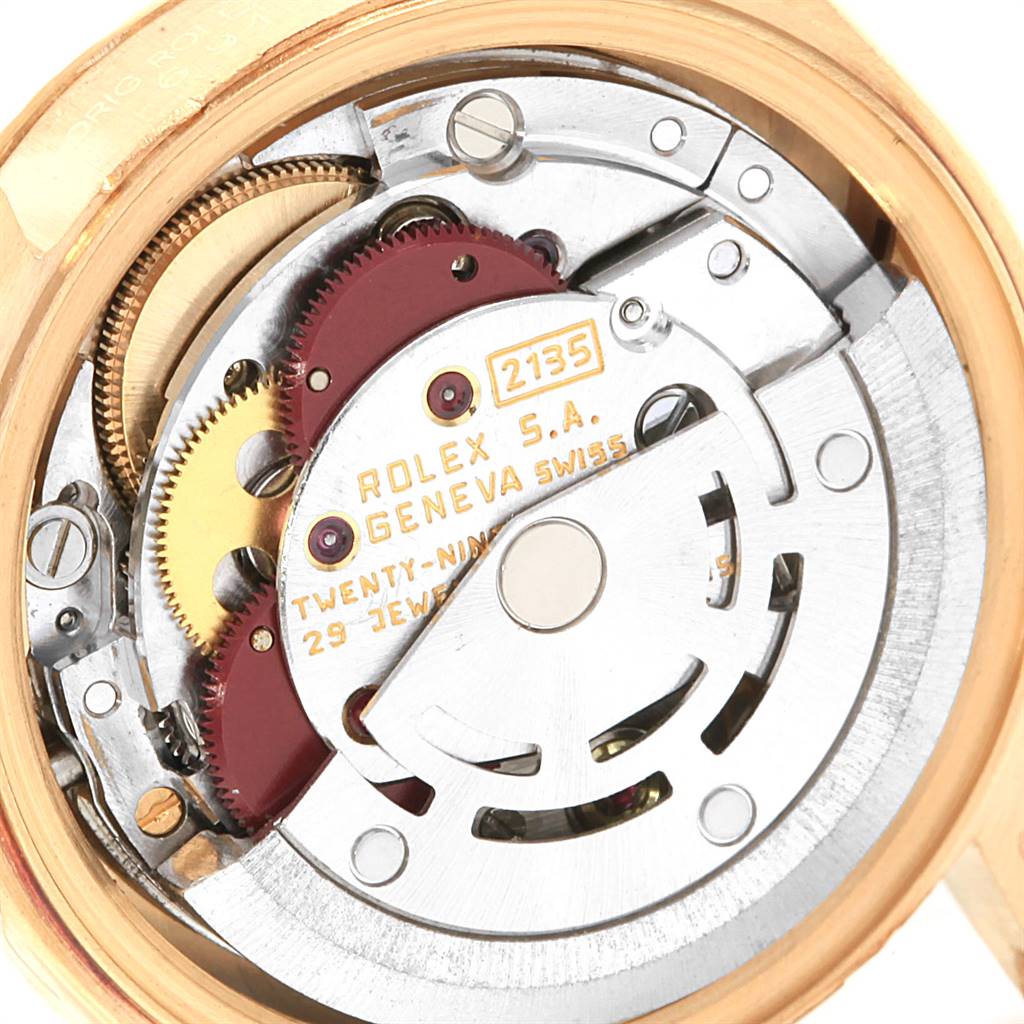 This image shows the internal movement mechanism of a Rolex President 69178 Women's Yellow Gold Beige Dial 69178 Women's Yellow Gold Beige Dial model watch from a close-up angle.
