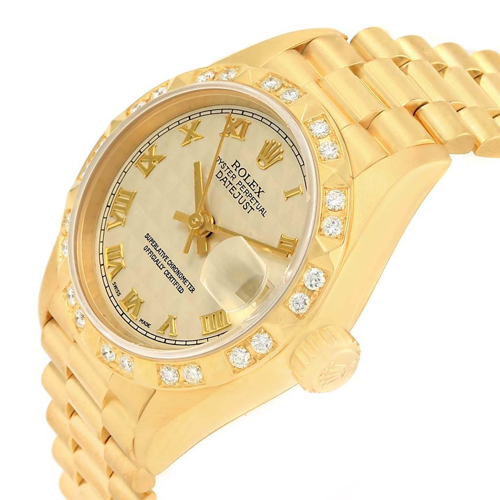 Rolex President Datejust Yellow Gold Pyramid Diamond Bezel Watch 69258 ...