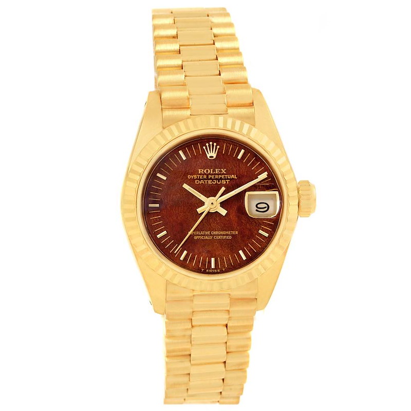 Rolex Datejust President 26 Yellow Gold Wooden Dial Ladies Watch 6917 SwissWatchExpo