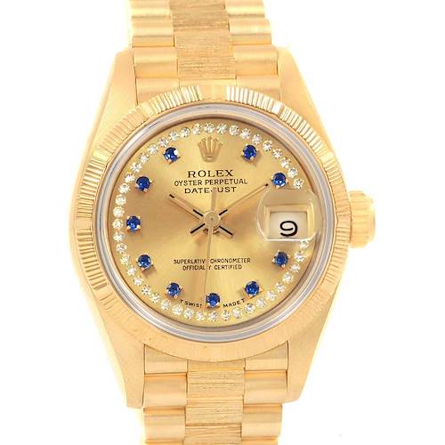 Photo of Rolex President Yellow Gold String Diamond Sapphire Ladies Watch 69038