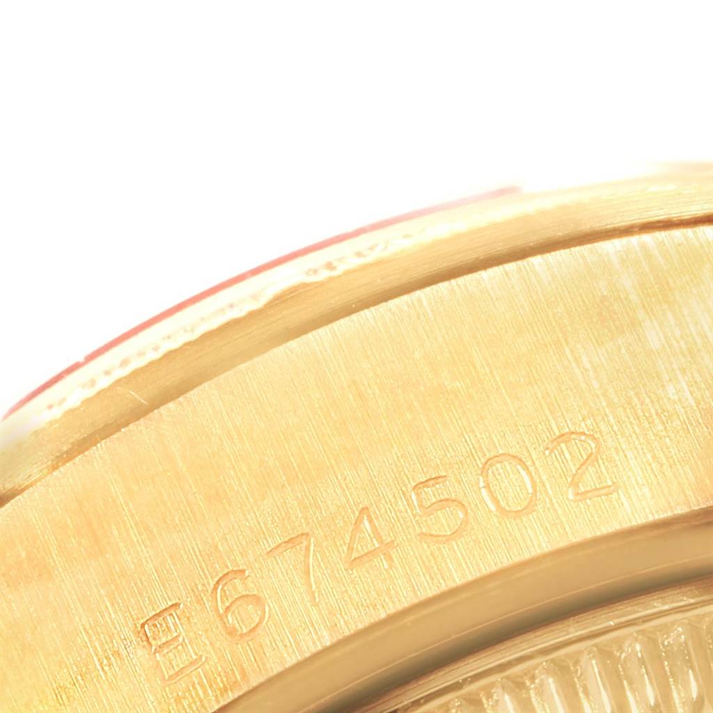 The image shows a close-up of the serial number engraved on the side of a Rolex President 69278 Women
s Yellow Gold Champagne Dial 69278 Women
s Yellow Gold Champagne Dial watch
s case.