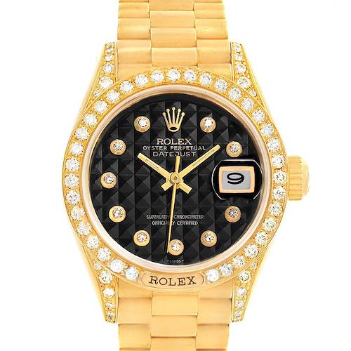 Photo of Rolex President Crown Yellow Gold Black Diamond Dial Ladies Watch 69158