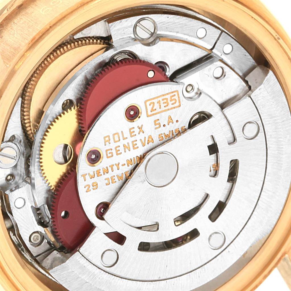 This image shows a close-up of the internal mechanism of a Rolex President 69178 Women's Yellow Gold Champagne Dial 69178 Women's Yellow Gold Champagne Dial model watch.
