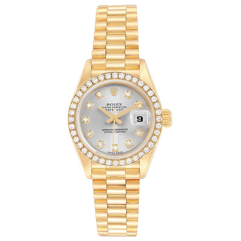 Rolex President Datejust 26 Rhodium Dial Yellow Gold Diamond Watch ...