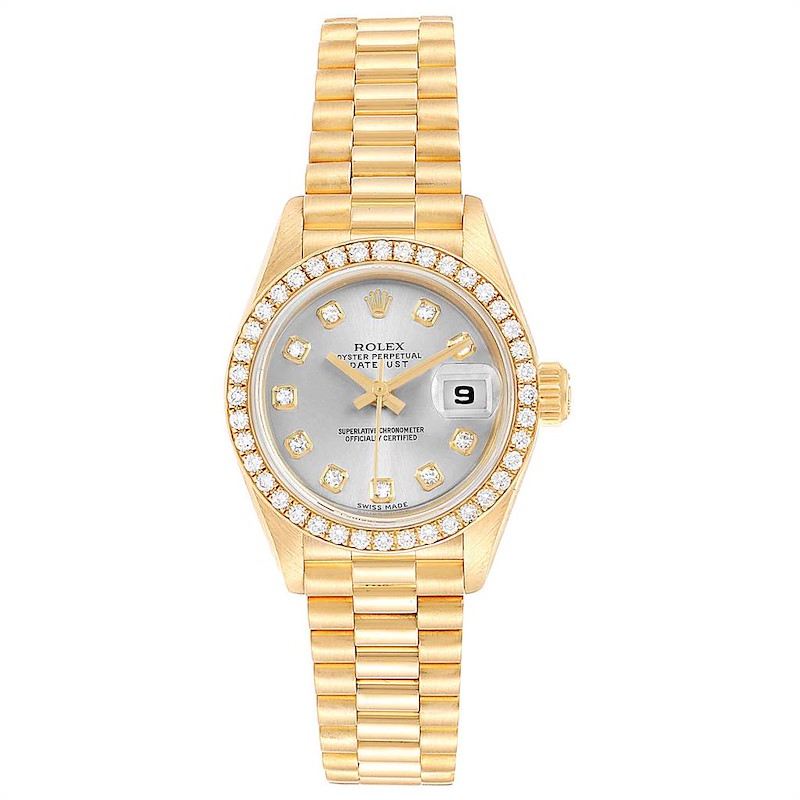Rolex President Datejust 26 Rhodium Dial Yellow Gold Diamond Watch 69178 SwissWatchExpo