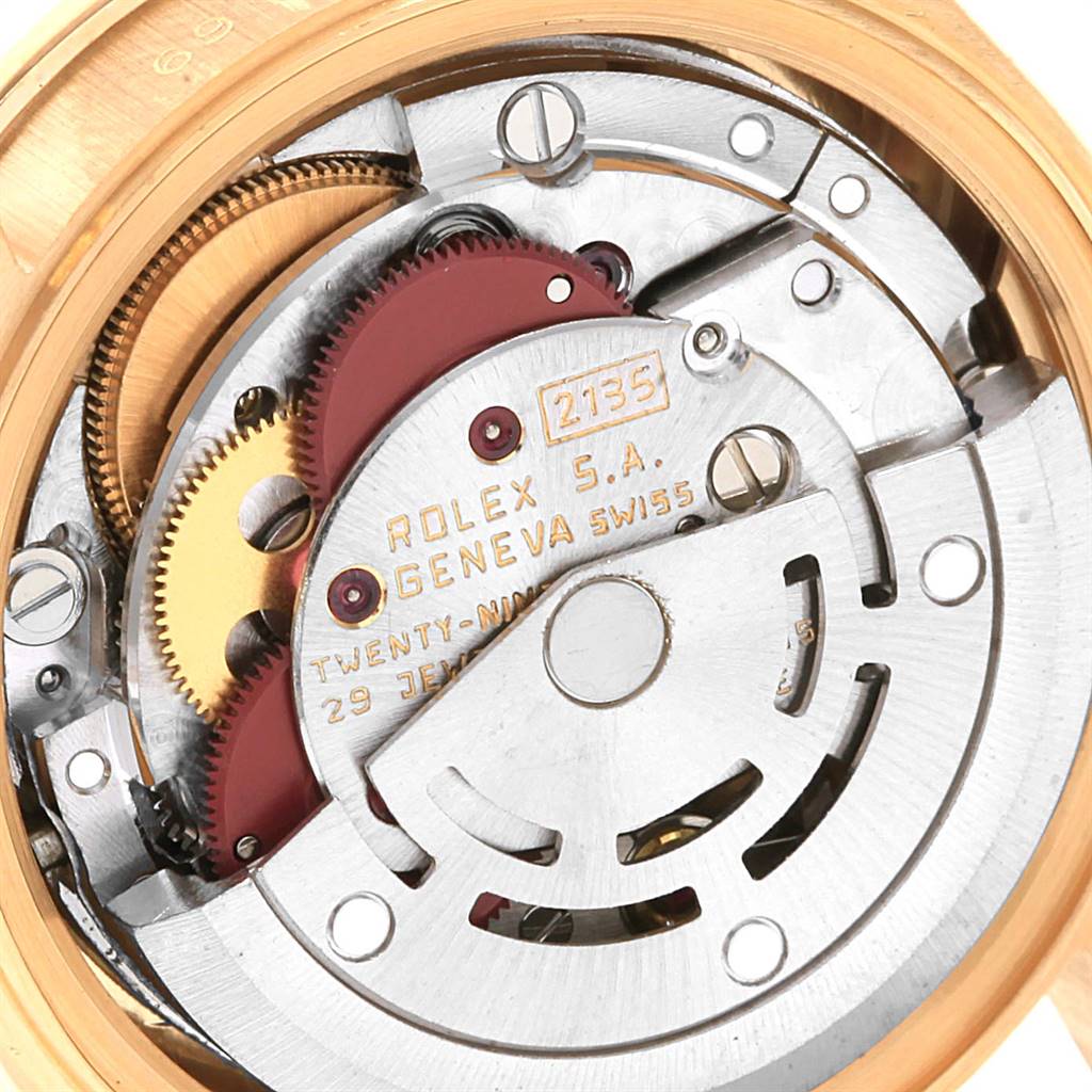 This image shows the movement and internal mechanism of a Rolex President 69178 Women's Yellow Gold Silver Dial 69178 Women's Yellow Gold Silver Dial model watch, viewed from the back.