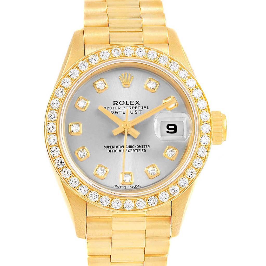 Rolex President Datejust 26 Rhodium Dial Yellow Gold Diamond Watch ...