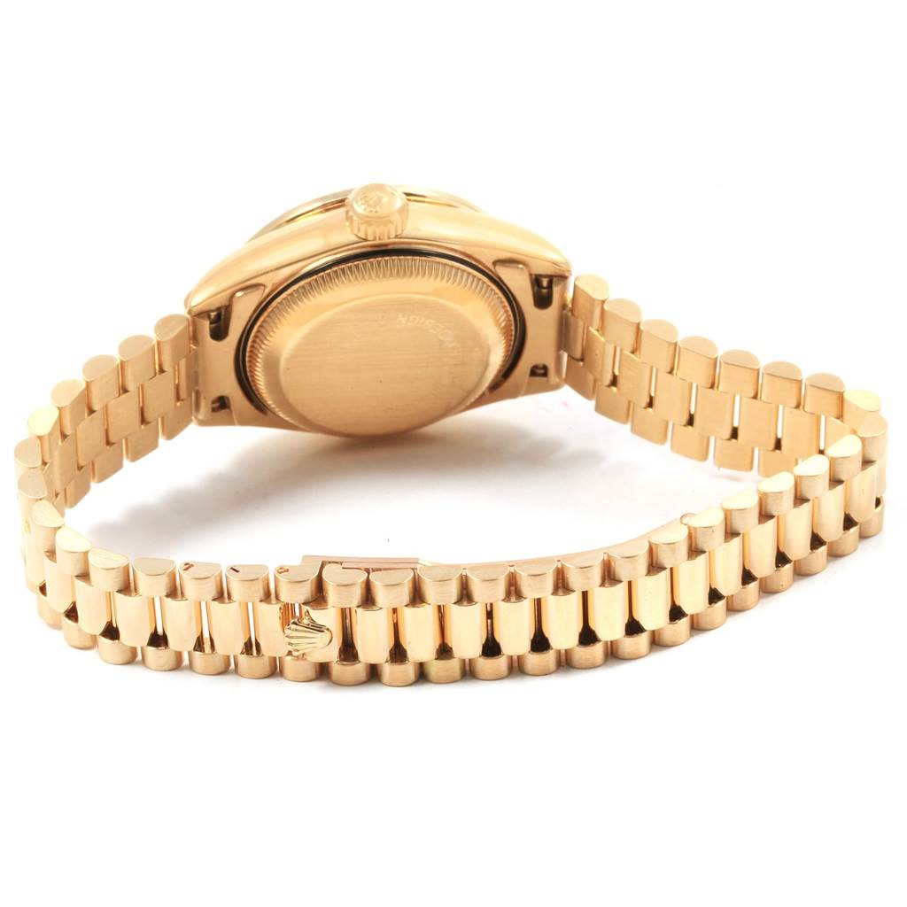 This image shows the back and bracelet of a Rolex President 69178 Women's Yellow Gold Blue Dial 69178 Women's Yellow Gold Blue Dial model watch.