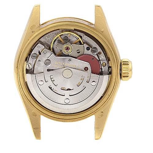 This image shows the back view of the Rolex President 69178 Women
s Yellow Gold Champagne Dial 69178 Women
s Yellow Gold Champagne Dial model, highlighting its internal mechanical parts.