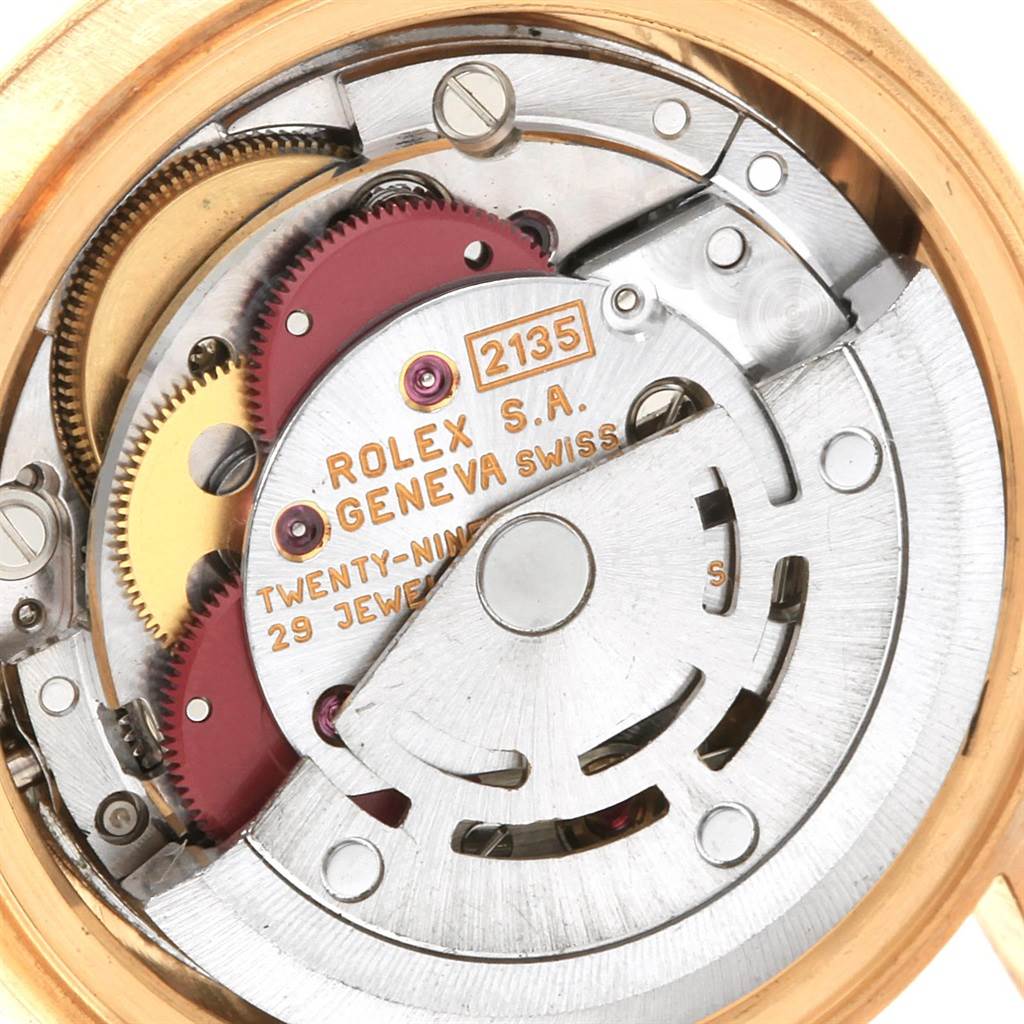 The image shows a close-up view of the movement mechanism inside a Rolex President 69178 Women's Yellow Gold White Dial 69178 Women's Yellow Gold White Dial model watch.