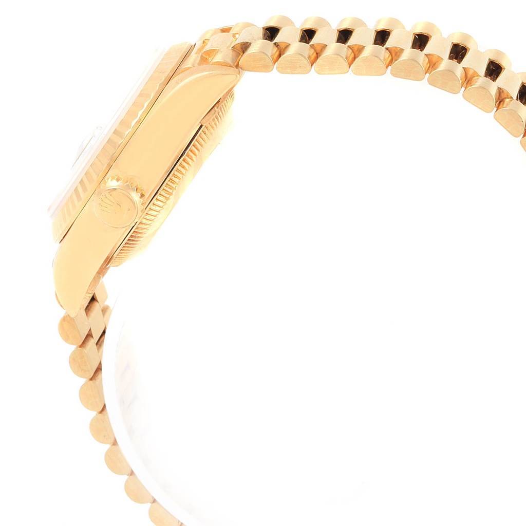 The image shows a side view of the case and bracelet of a Rolex President 69178 Women's Yellow Gold White Dial 69178 Women's Yellow Gold White Dial model watch.
