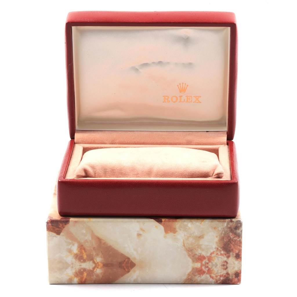 This is an image of the packaging box of a Rolex President 69178 Women's Yellow Gold Black Dial 69178 Women's Yellow Gold Black Dial model watch, shown at a straight-on angle.