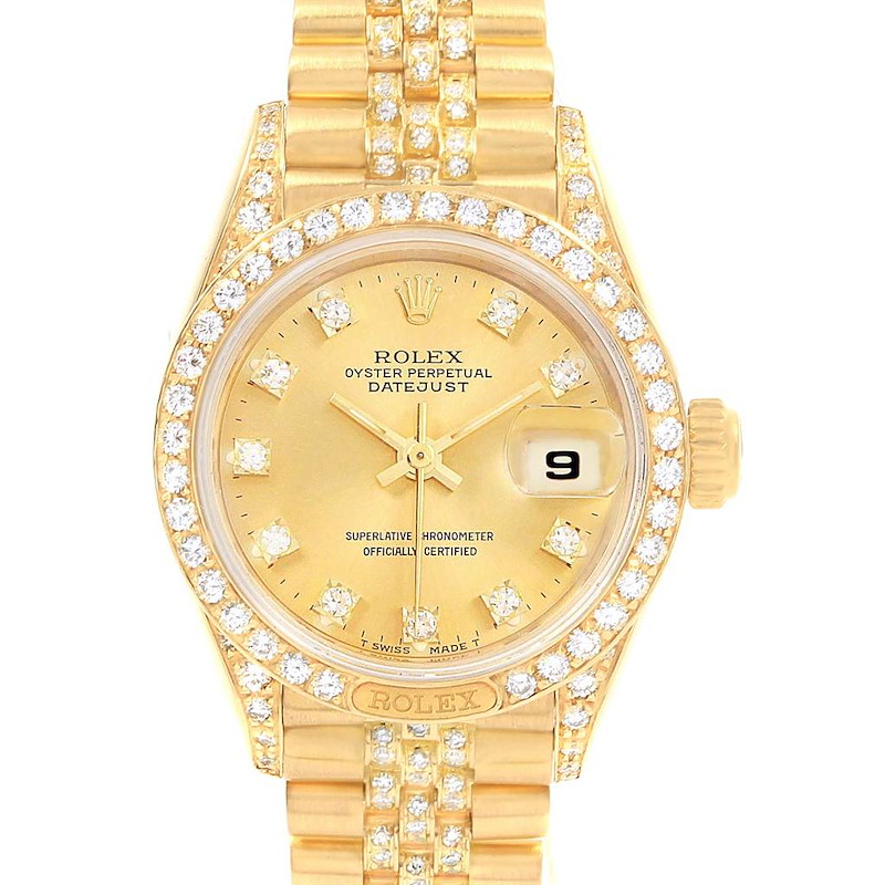 Rolex President Datejust 18K Yellow Gold Diamond Bracelet Watch 69158 SwissWatchExpo