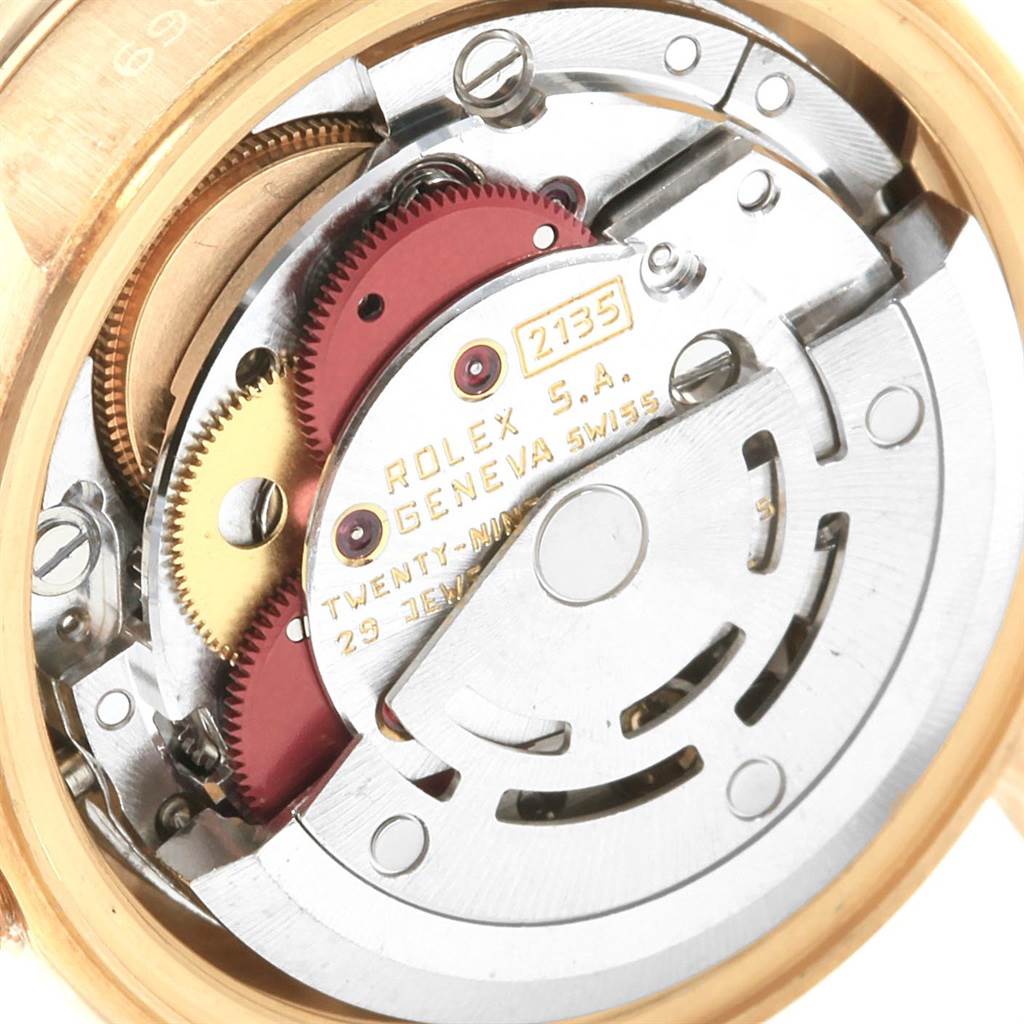 This image shows a close-up of the internal movement components of a Rolex President 69068 Women's Yellow Gold Champagne Dial 69068 Women's Yellow Gold Champagne Dial model watch.