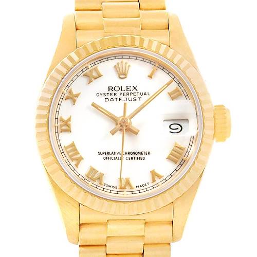 Photo of Rolex President Datejust Yellow Gold White Roman Dial Ladies Watch 69178