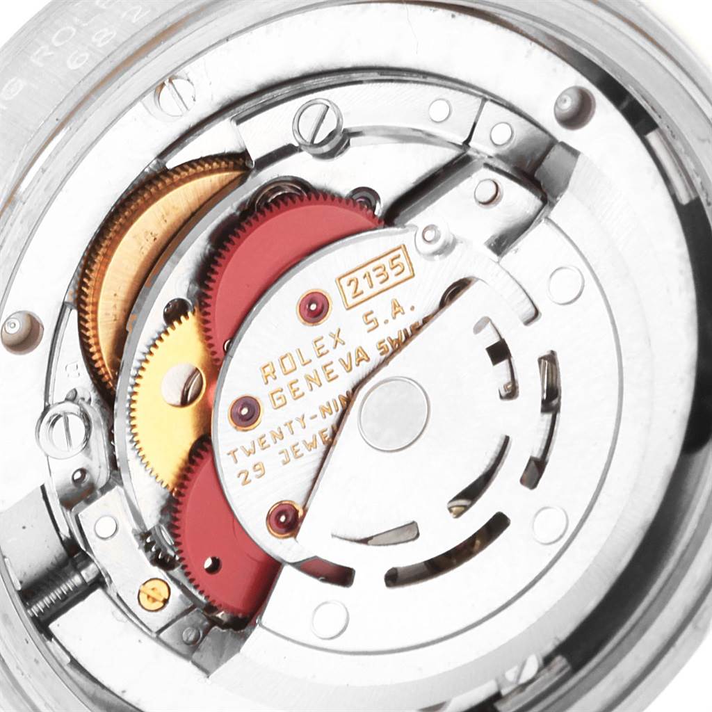 This image shows the detailed internal mechanical movement of a Rolex President 68279 Women's White Gold Silver Dial 68279 Women's White Gold Silver Dial model watch from an overhead angle.