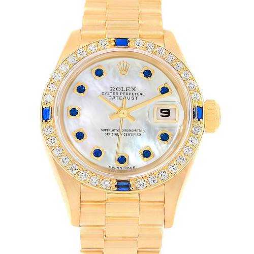 Photo of Rolex President Datejust 26 Yellow Gold Diamond Sapphire Ladies Watch 79088