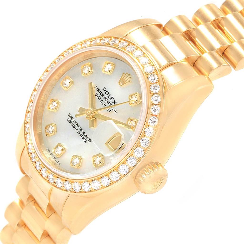 Rolex President Ladies 18k Yellow Gold MOP Diamond Watch 179138 ...