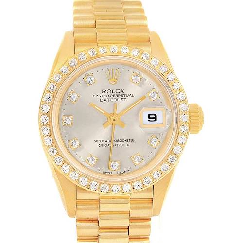 Photo of Rolex President Datejust 26 Silver Dial Yellow Gold Diamond Watch 69178