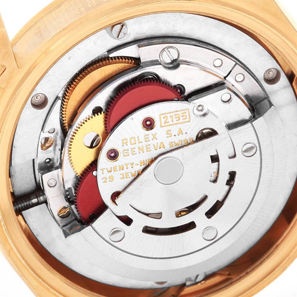 This image shows the inner mechanics and movement of a Rolex President 68278 Women's Yellow Gold White Dial 68278 Women's Yellow Gold White Dial model watch.