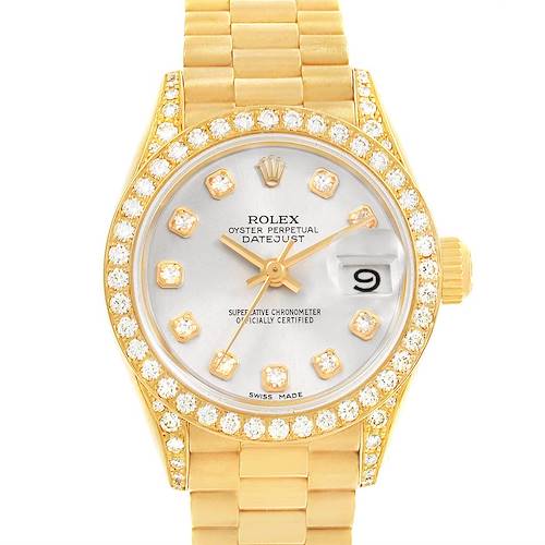 Photo of Rolex President Crown Yellow Gold Silver Diamond Dial Ladies Watch 69158