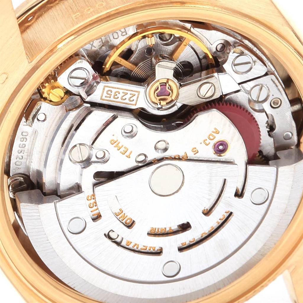 The image shows the internal mechanical movement of a Rolex President 79138 Women's Yellow Gold Champagne Dial 79138 Women's Yellow Gold Champagne Dial model watch.