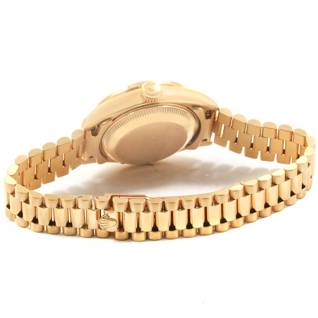 This image shows the back case and bracelet of the Rolex President 69158 Women's Yellow Gold Blue Dial 69158 Women's Yellow Gold Blue Dial model watch.