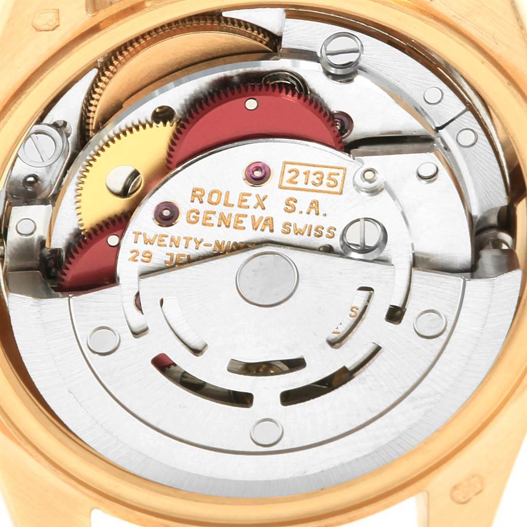 This is a close-up view of the movement inside a Rolex President 69178 Women
s Yellow Gold Champagne Dial 69178 Women
s Yellow Gold Champagne Dial model watch.